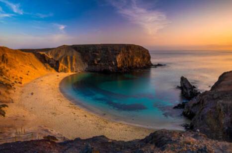 Sunset over beach in Lanzarote