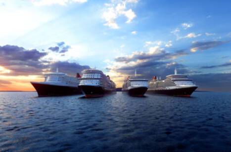 A panoramic image of Cunard's four queen ships at sea