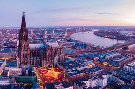 A panoramic aerial view of Cologne during the festive period