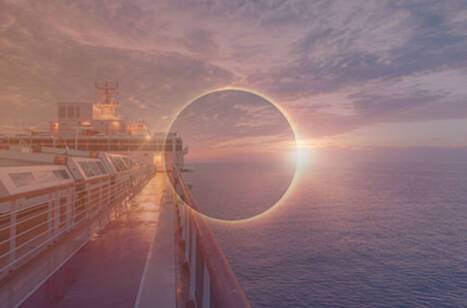 An image of Nieuw Statendam at sea with an overlay of a solar eclipse