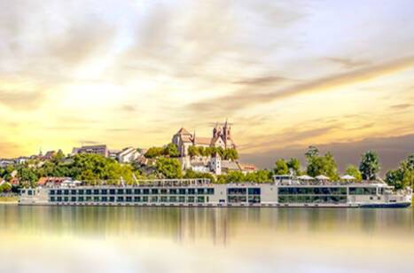 A river cruise ship docked in Baden, Germany