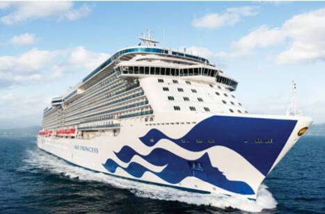 A panoramic image of Sky Princess at sea