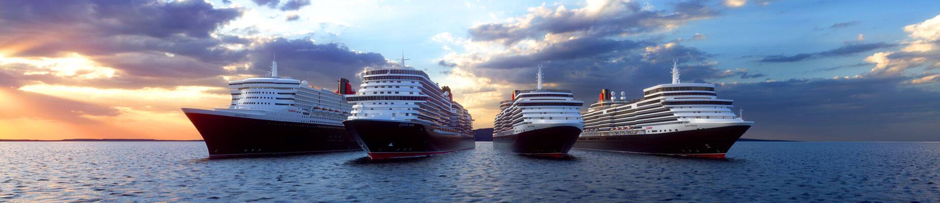 A panoramic CGI of Cunard's four queens at sea