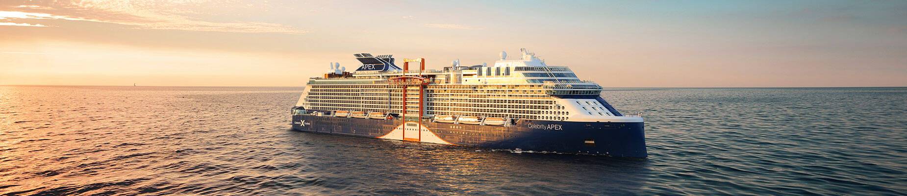 Celebrity Apex at sea during sunset