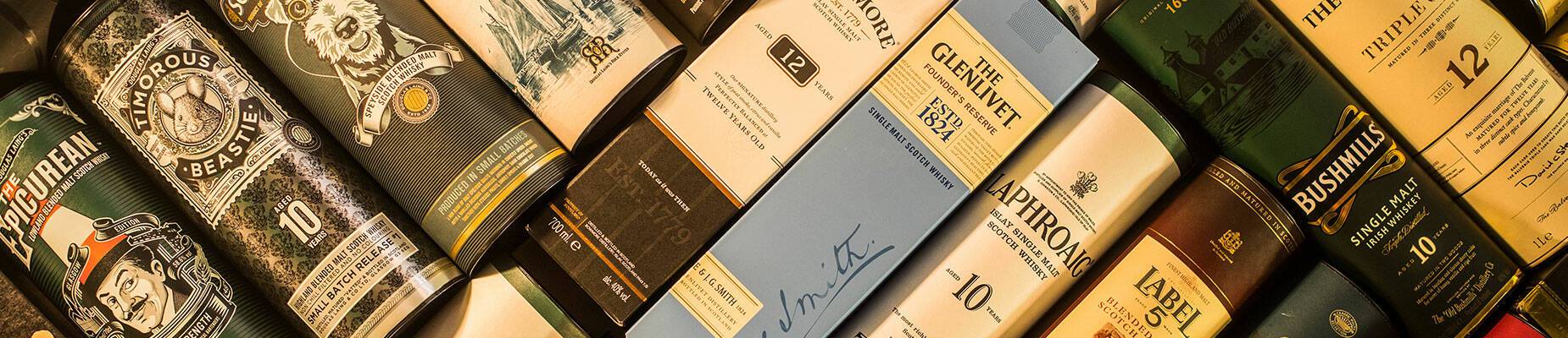 A line-up of different whisky's