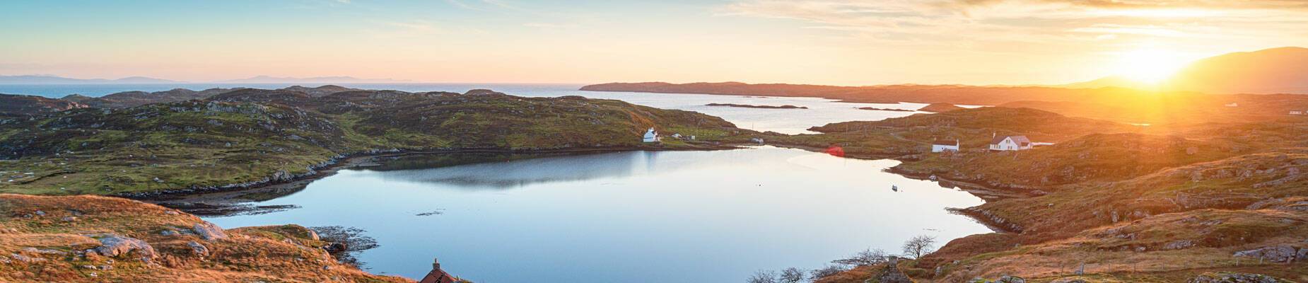Panoramic image of sunset over Scotland
