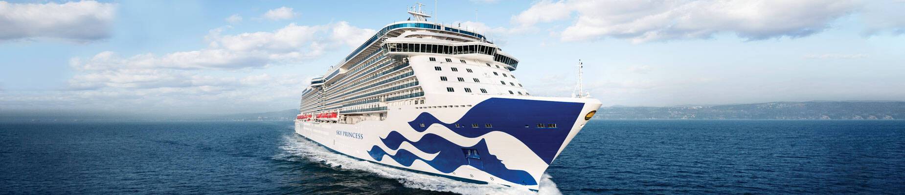 A panoramic image of Sky Princess at sea