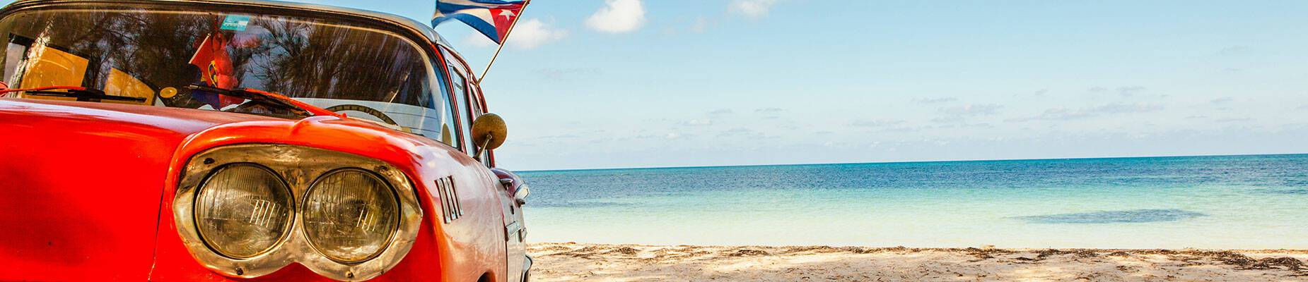 A classic American car on the beach