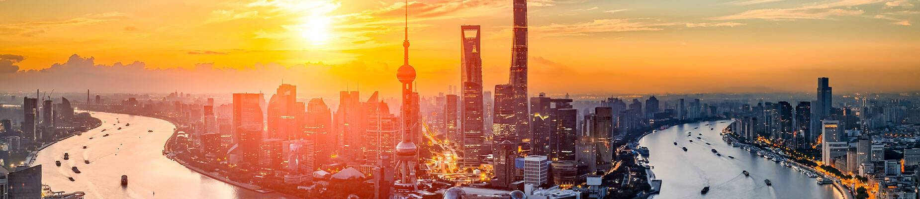 An aerial view of Shanghai at sunset