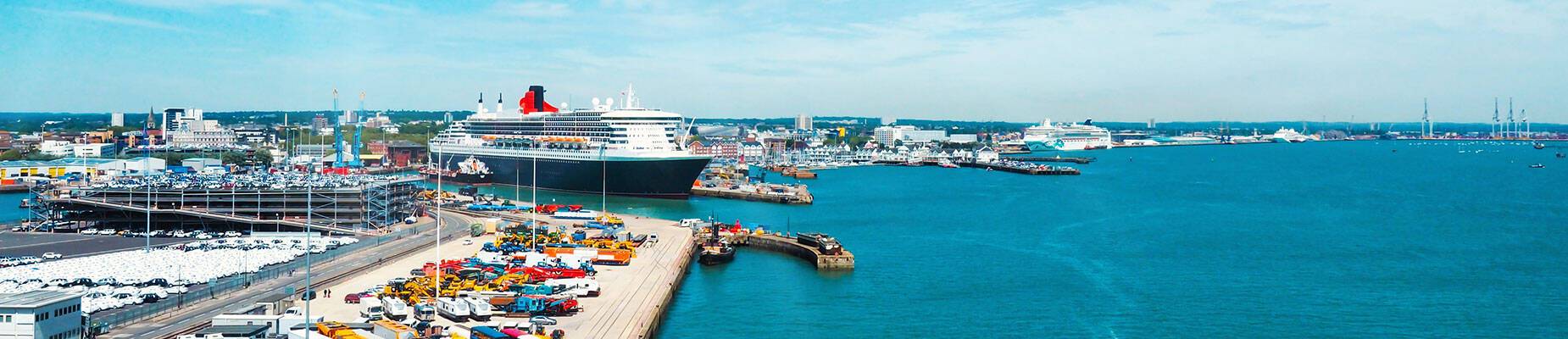 A cruise ship docked at Southampton cruise port