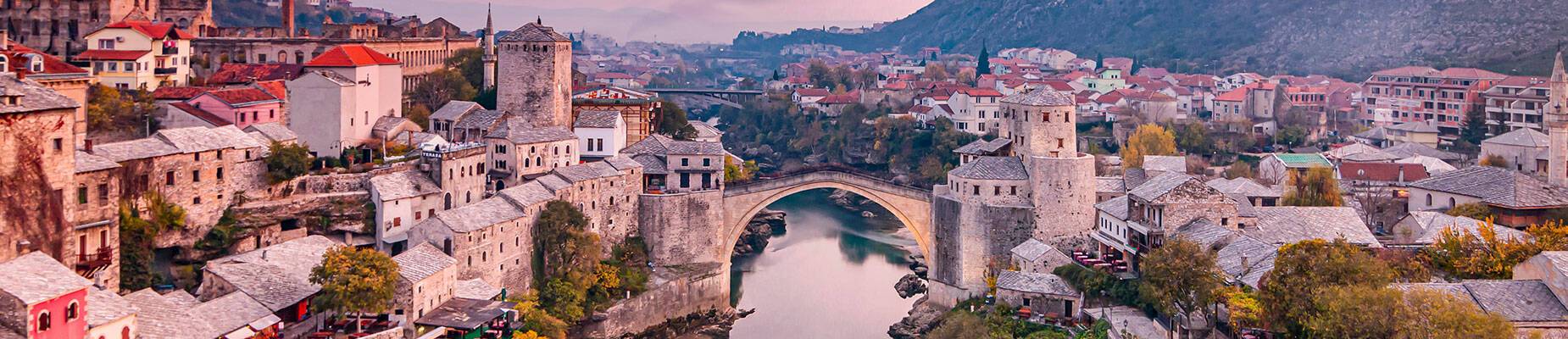 A panoramic view of magical Mostar at dusk