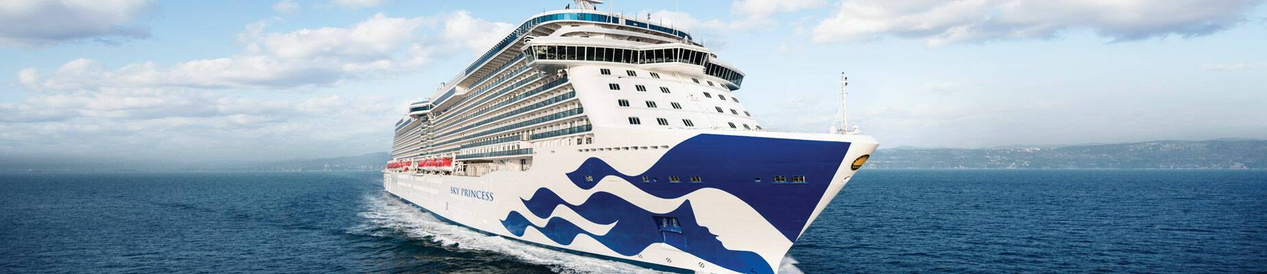 A panoramic image of Sky Princess at sea