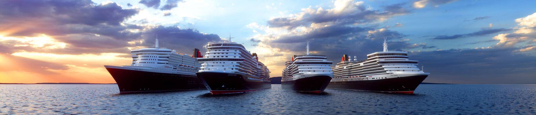 A CGI image of all four Cunard ships at sea