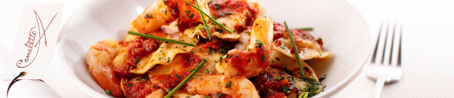Prawn pasta in a bowl