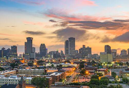 A panoramic view of New Orleans at sunset