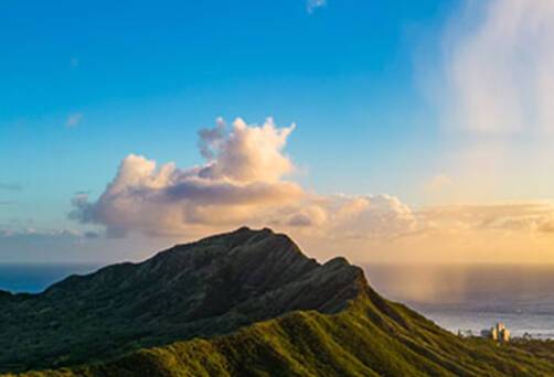 Sunset over Diamond Head in Honolulu, Hawaii